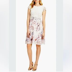 Phase Eight Size 8 white Crochet Lace Top and Abstract Watercolor Chiffon Midi D